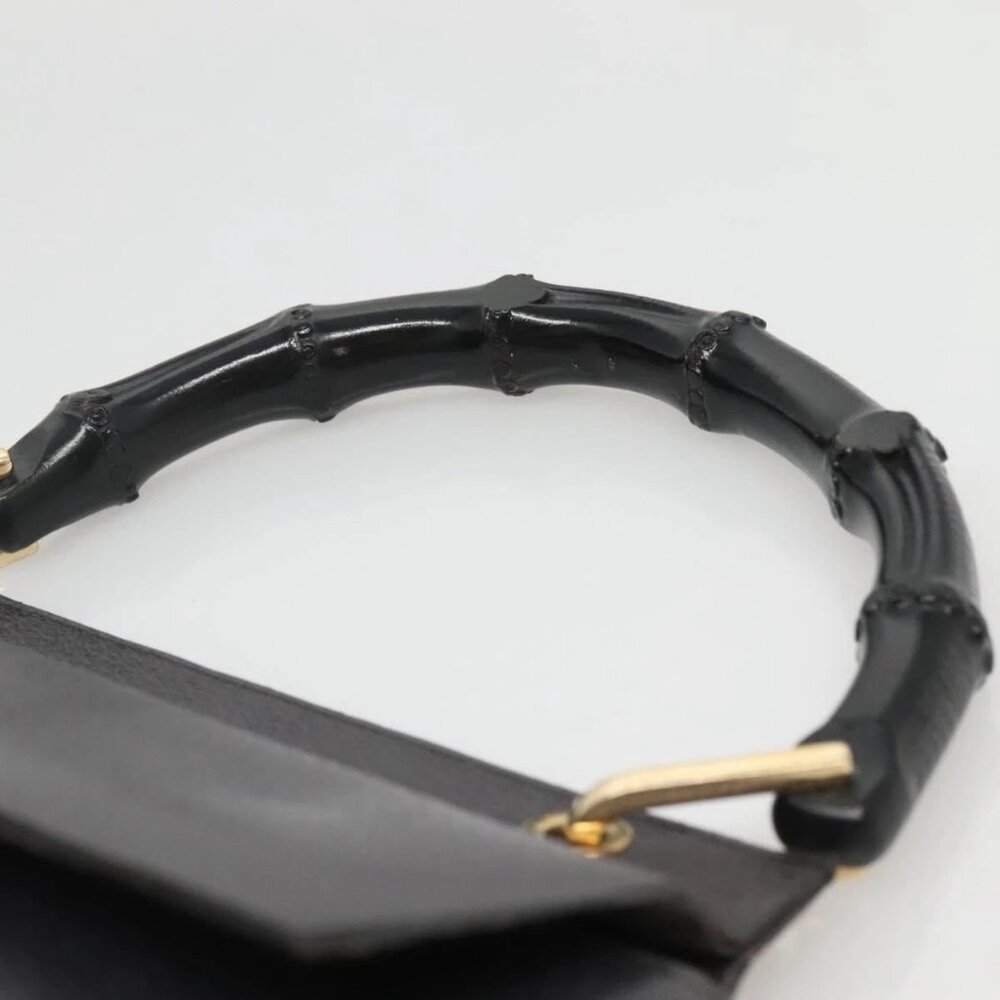 GUCCI Bamboo Hand Bag Leather Gold Charcoal gray Auth - Picture 9 of 16